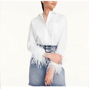 NWT JCrew Feather Trim Cotton Poplin Button Down Shirt